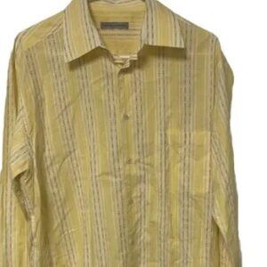 Martin Gordon Mens Yellow Textured Striped Cotton Long Sleeve Button Shirt Sz L